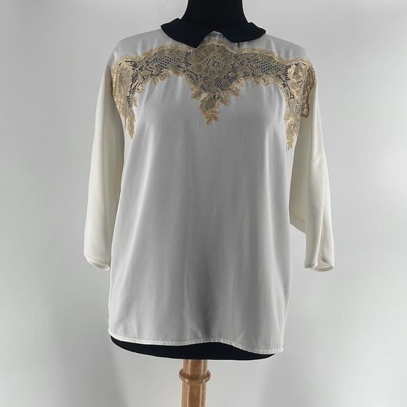 COP Copine blouse lace detail collared full button back academia preppy sz sm - Picture 6 of 10